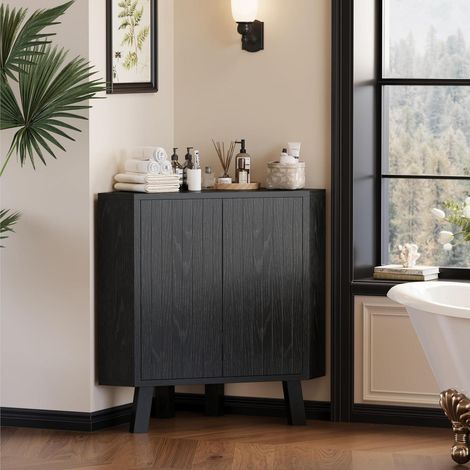 Eckschrank Schwarz 80x40x78cm mit verstellbarem Fach für Bad, Küche, Wohnzimmer (1/5)