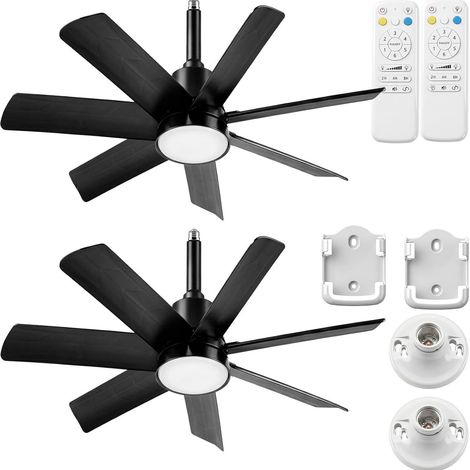 Ventilateur de plafond avec éclairage et télécommande pour chambre à coucher (2 pcs), intensité variable, 6 vitesses de ventilation, noir, culot E27 (1/5)