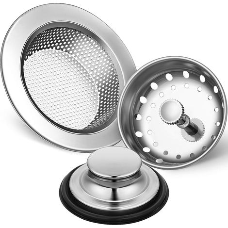 Bouchon de cuisine 3 pièces avec filtre et filtre pour broyeur d'évier, en acier inoxydable universel anti-obstruction