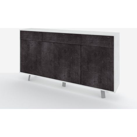Credenza moderna 3 ante 3 cassetti da soggiorno Velbruk - Nero - Grigio