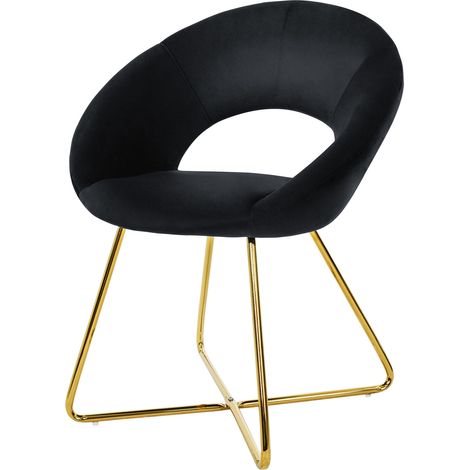 ML-Design Esszimmerstuhl aus Samt, Schwarz, Wohnzimmerstuhl mit runder Rückenlehne, Polsterstuhl mit goldene Metallbeine, Ergonomische Sessel für Esstisch, Küchenstuhl Schalenstuhl Schminktisch Stuhl