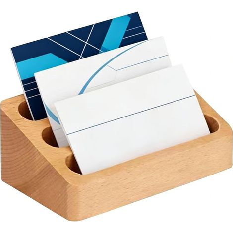 Porte-cartes 3 étages en bois massif, présentoir créatif pour exposition, maison ou bureau. (1/5)