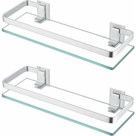 Étagère de salle de bain en verre, étagère murale en aluminium, verre trempé de 8 mm d'épaisseur, rectangulaire, argentée, lot de 2, A4126A-P2 (40 cm) (1/4)