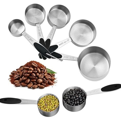 Kaffeemesslöffel aus Edelstahl 5er Set Magnetgriff Tassensets zum Backen und Kochen, passend für die meisten Küchentöpfe Spülmaschinenfest Silber (1/5)