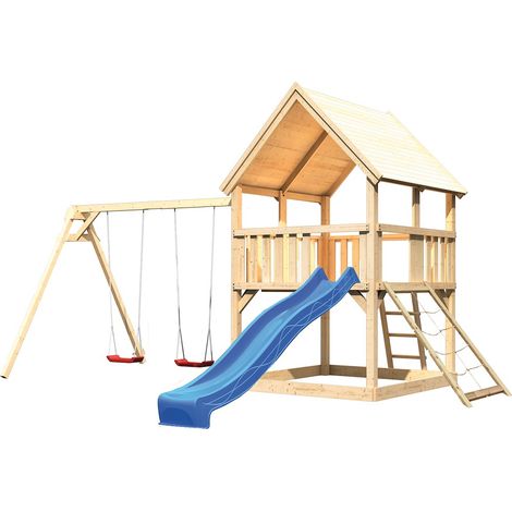 Akubi Spielturm Luis natur Rut. blau+DS+Netzrampe