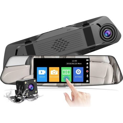 Dashcam Voiture Rétroviseur Écran Tactile de 5 Pouces Full HD 1080P, Caméra de Voiture Grand Angle Caméra Avant et Caméra Arrière Étanche,Pas de carte mémoire (1/4)