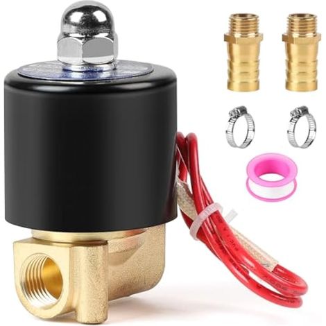 Électrovanne G1/4 en laiton, 220 V CA, contact normalement fermé (NC), 2 connecteurs 14 mm, DN8, action directe pour eau, air et huile. (1/5)