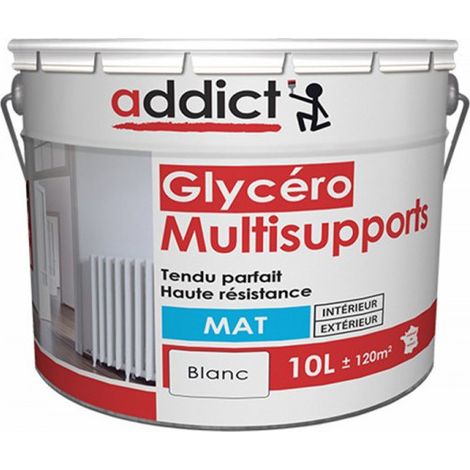 Peinture glycéro multi supports 10L blanc mat – Finition satin durable – Résistance intempéries – Pour bois et métal – Addict (1/2)