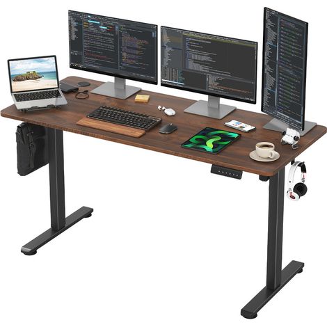 Electric Height Adjustable Standing Desk Office Computer Desk Stand Up Desk For Home Office, 140cm, Brown (1/5)