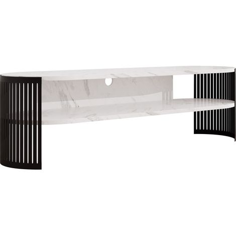 Mueble TV Civer, Negro + Mármol blanco, Número de puertas: 0, Número de cajones: 0, 140x40x40cm