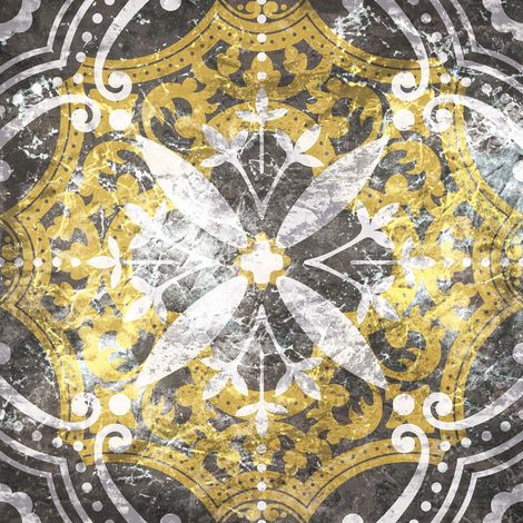 Tableau oriental gris blanc & doré | Tableau imitation carreaux de ciment pour salon | Tableau sur toile moderne cuisine & salle de bain 0,5 x 0,5 m (1/2)