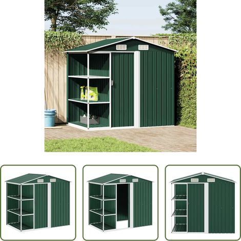 vidaXL Étagère - Abri de jardin avec étagère Vert 205x130x183 cm Fer (1/5)