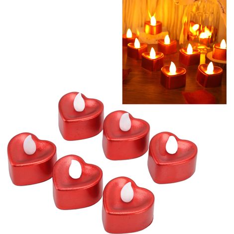 Bougies LED pour Halloween, mariages et fêtes - Lot de 12 avec cœurs rouges électroplaqués (1/5)