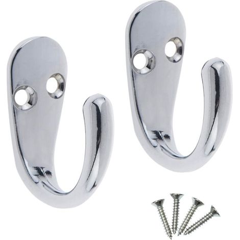 Lot de 2 patères simples avec vis, finition chromée, fixation murale et porte pour salle de bain, chambre, salon, couloir.