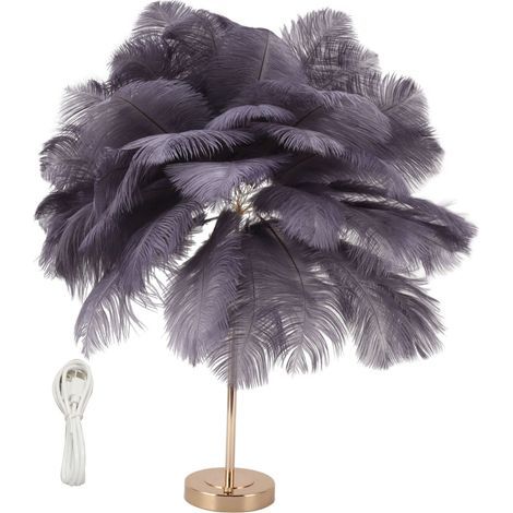 Lampe de table Feather, 3 couleurs, variateur tactile, prise USB, style romantique et moderne, lampe de chevet décorative pour chambre à coucher, grise (1/5)