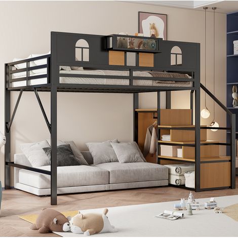 MEUBLIV Hochbett 140x200 cm schwarz – mit Stauleiter, ohne Matratze (1/5)