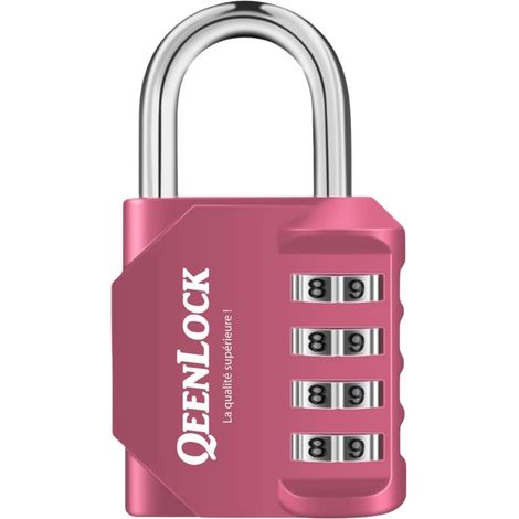 Cadenas code 4 chiffres,pour casier vestiaire sport,college,portail,abri de jardin,cadenas rose (1/5)