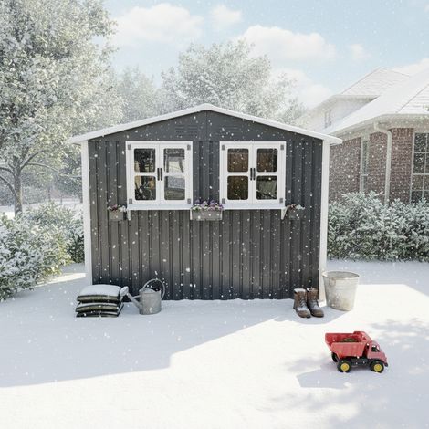 Metallgerätehaus Grau 275x182x198cm Verzinkter Stahl Geräteschuppen mit Fenster & Doppeltür 4,33m²