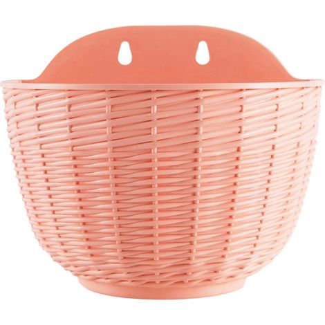 Vaso da fiori semicircolare da parete in rattan intrecciato rosa (1/5)