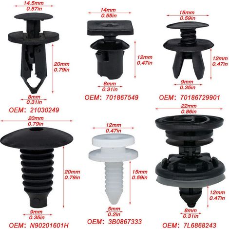 Clips de fixation 120X pour VW Transporter T4 T5 T6 – 120 pièces en plastique – 20 rivets et 20 clips de panneau inclus (1/5)