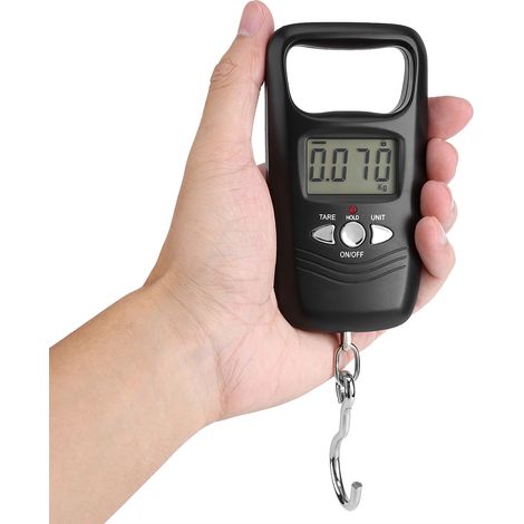 Pèse-bagages numérique LCD 50kg WEIHENG, crochet électronique de poche avec rétroéclairage, noir (1/5)