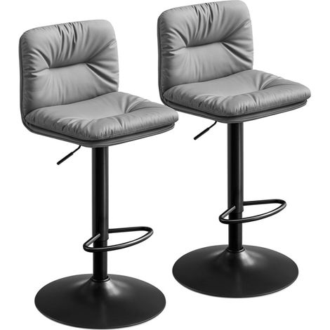 Set di 2 sgabelli da bar seduta in PU regolabile in altezza girevole a 360° sedia da cucina con schienale e poggiapiedi grigio 120007708