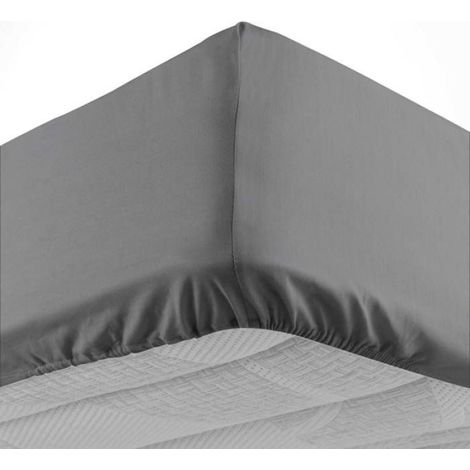 Drap housse - - Line - 140x190 cm - 100% coton - Anthracite (1/4)