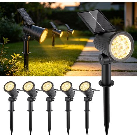 Randaco 6X LED Solar Gartenstrahler mit Erdspieß Gartenleuchte Solarleuchte Solarstrahler Außen Wasserdicht IP65 3W Warmweiß (1/5)