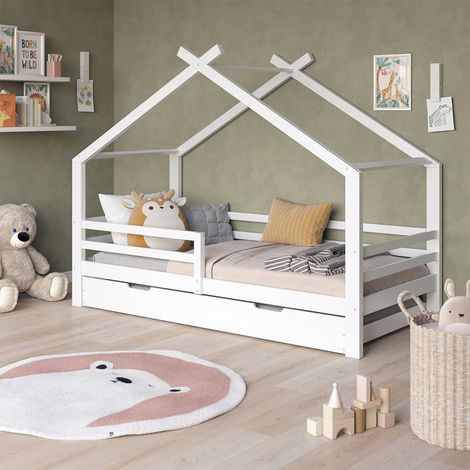 Letto montessori bambini Luni, Bianco, 200 x 90 cm con letto per ospiti, Vitalispa (1/5)