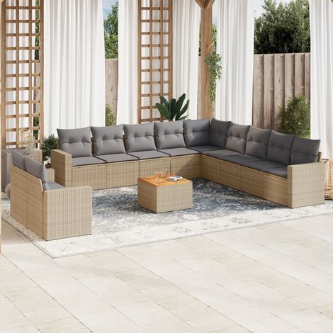 Muebles de exterior - vidaXL Juego de sofás jardín con cojines beige mezcla 12 pzas ratán PE - Cojines desenfundables (1/5)