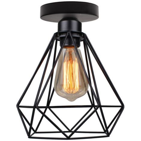 Plafonnier rétro design, plafonnier moderne, style rétro industriel, métal noir, diamètre 20 cm, pour ampoule E27, hauteur 25 cm