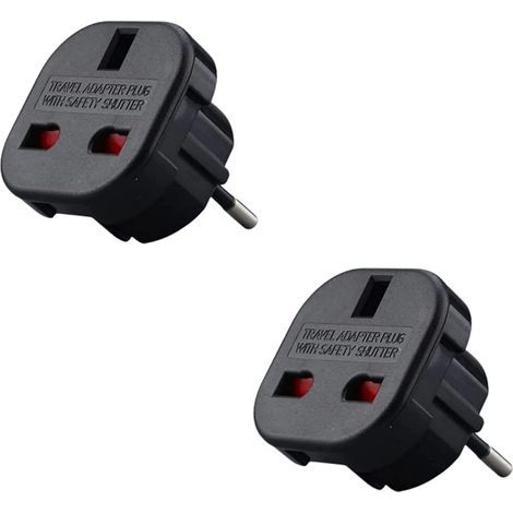 Lot de X2 - Adaptateur Prise Anglaise vers France - Adaptateur Anglais Français - Type G vers Type C - Compact et Léger - Protège des Surtensions( Noir) (1/5)