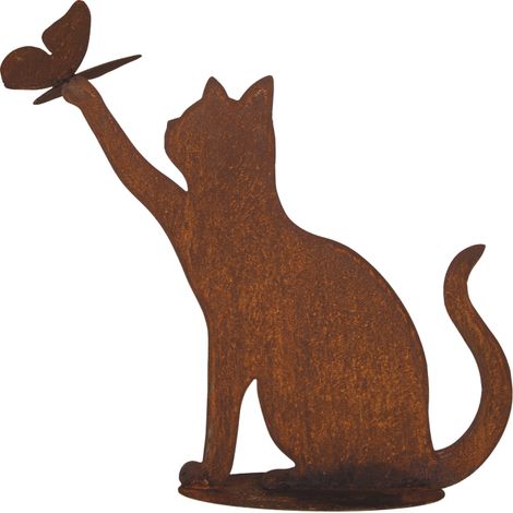 Figurine Chat qui joue métal rouille : déco jardin - Rouille (1/2)