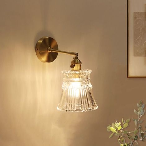 – Applique murale vintage en laiton – Abat-jour en verre transparent – Ampoule G45 4W – Lumière jaune chaude pour chambre (1/3)