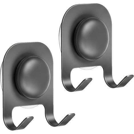 Set of 2 Suction Cup Hooks for Bathroom and Kitchen, 3 x 6 cm, Grey (1/5)