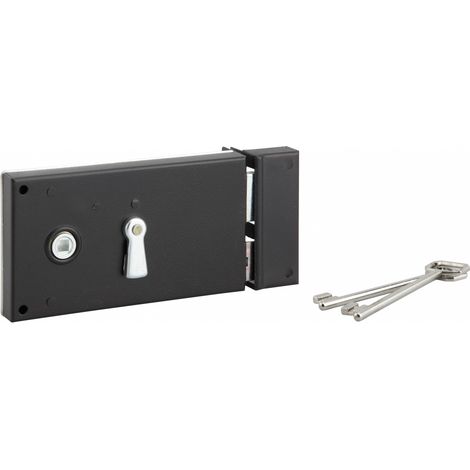 Serrure en applique horizontale à clé 140 x 80 mm – Pêne dormant en acier zingué – 2 clés – Pour portes intérieures et de cave