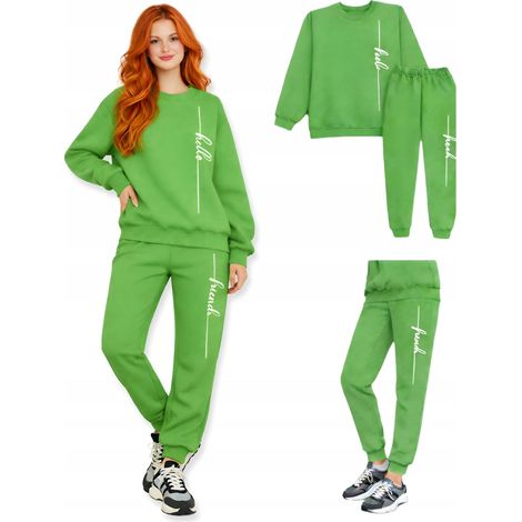 Completo da tuta da donna taglia S, tuta calda da ragazzo con imbottitura in pelliccia sintetica verde brillante (1/5)