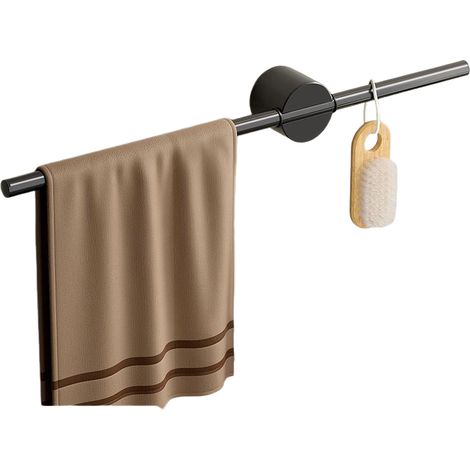 Porte-serviettes mural 50 cm, porte-serviettes de douche sans perçage, barre de rangement unipolaire pour salle de bain, noir (1/5)