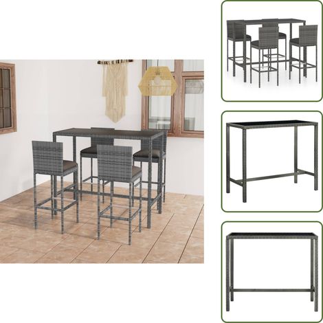 5-tlg. Gartenbar-Set mit Kissen Poly Rattan Grau - Gartensets - Outdoor Möbel - Gartenbar - Bistro Set - Esszimmergarnitur (1/5)