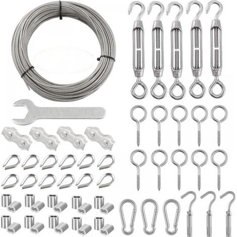 Cable Acier Inoxydable - 2 mm x 30 m - Avec Tendeurs Et Accessoires - Pour Soutien Plantes Grimpantes Cordes A Linge Lustres - Lot De 59 Pieces (1/5)