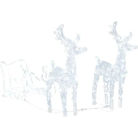 Décorations de Noël, renne et traîneau, 160 lumières LED, acrylique 130 cm. (1/5)