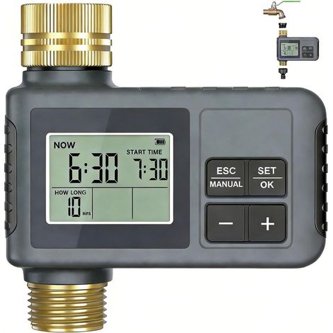 1 Minuteur d'eau, Sortie en laiton, Contrôle automatique, Modes manuels, Étanchéité IP55, Pour jardin (1/5)