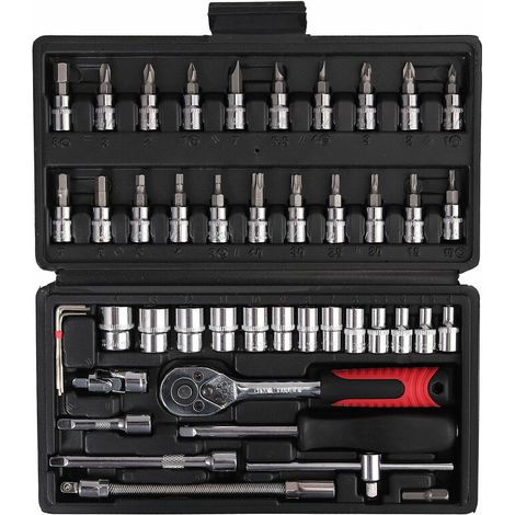 Chiave dinamometrica FOREHILL da 1/4", chiave dinamometrica completamente regolabile con testa a cricchetto 5-25 Nm e utensili manuali da 46 pezzi, piccolo set di chiavi volanti, scatola a cricchetto  (1/3)