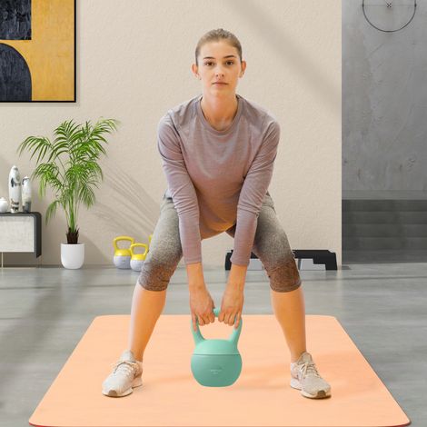 Kettlebell 8 kg, avec poignée antidérapante, pour fitness musculation cardio, 19 x 19 x 28 cm, vert (1/5)