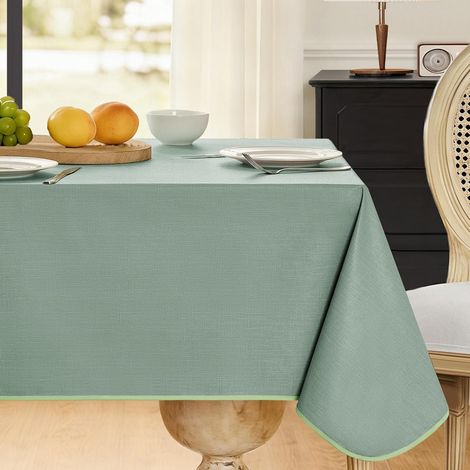 Toile Cirée Rectangulaire 140×180 cm Extérieur Printemps en PVC, Vert, Effet Lin avec Bordure Élégant, Imperméable Antitache, Lavable, Pour Repas en Famille, Dîners, Balcon et Terrasse, Pâques (1/5)