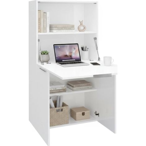 Dmora - Escritorio Ddossen, Mueble multiusos con baldas y encimera, Mesa de oficina multiusos, Escritorio multiposiciones ahorrador de espacio, 100% Made in Italy, cm 70x35h140, Blanco brillo