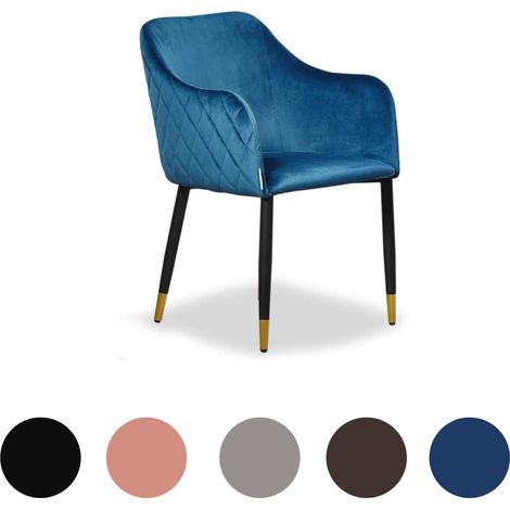 Silla de comedor individual de terciopelo Verona - Patas de metal con tapas doradas - Silla de comedor - Silla tapizada - Silla de comedor moderna - Azul (1/5)