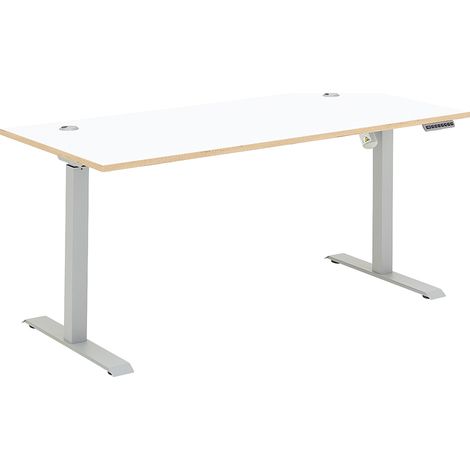 Schreibtisch, höhenverstellbar 72-120cm, weiß mit Eiche, MANRESA-36 (1/5)
