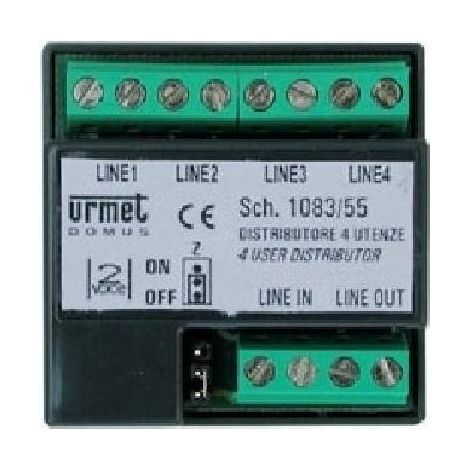 Urmet – Dérivateur vidéo 4 sorties 2 fils – Protection contre court-circuits – Boîtier ABS noir – Dimensions 45x45x17mm