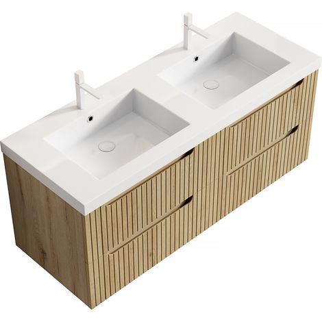 Mueble de baño suspendido 120 cm con doble lavabo integrado de resina y 4 cajones HOMVRA (1/5)
